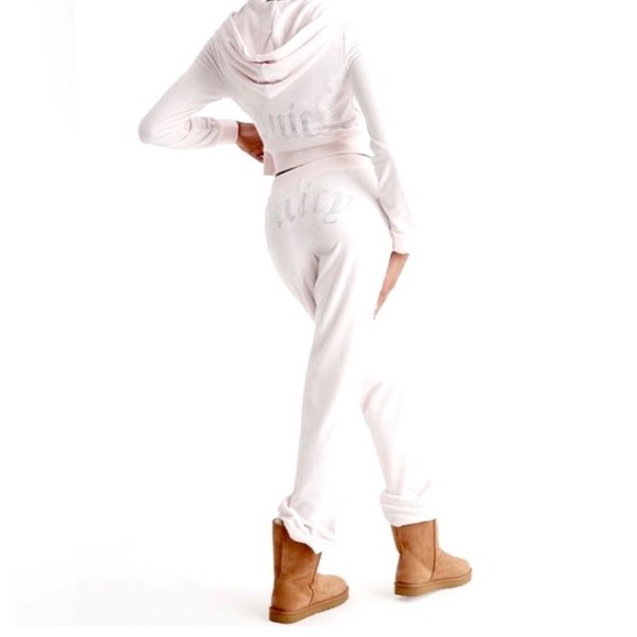 Juicy Couture oyster Cream Velour Rhinestone Tracksuit Set Hoodie Pants XL NEW